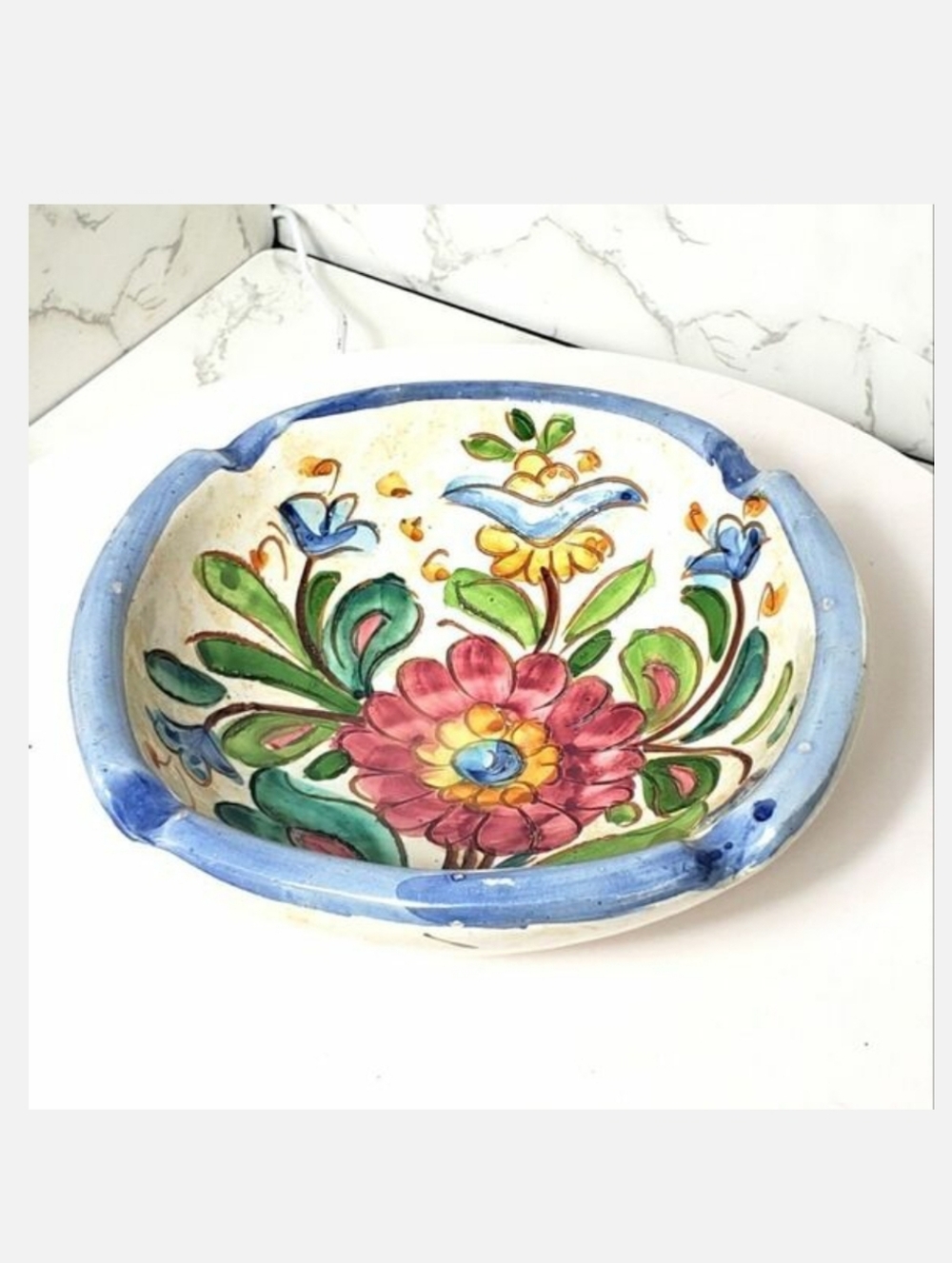 VINTAGE Majolica Italian Pottery Ashtray Bowl Folk Art Artisan